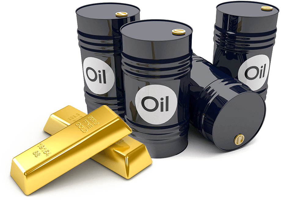 Oil barrels and gold ingots